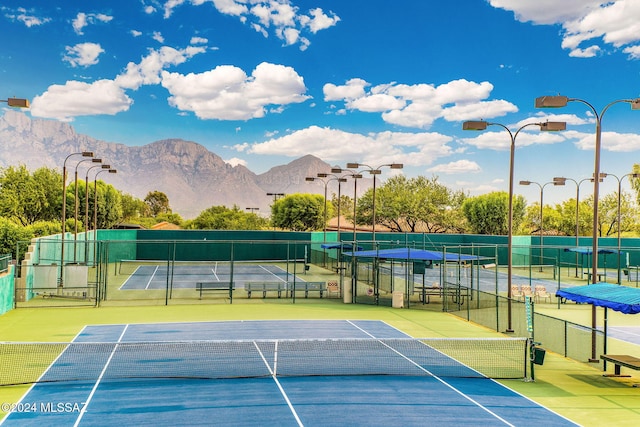 view of sport court featuring a mountain view