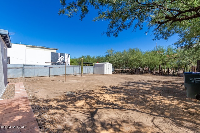 view of yard featuring a shed