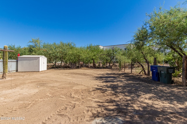 view of yard featuring a shed