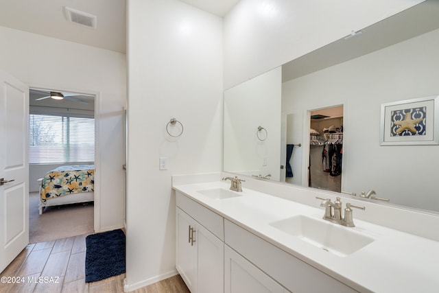 bathroom with vanity and hardwood / wood-style floors