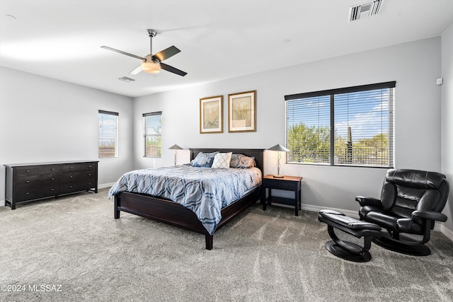 bedroom with carpet floors and ceiling fan