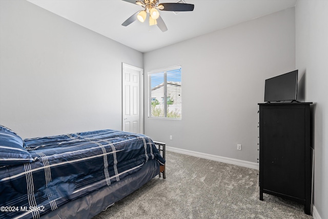 bedroom with carpet flooring and ceiling fan