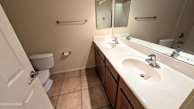 bathroom featuring vanity, toilet, and tile patterned floors