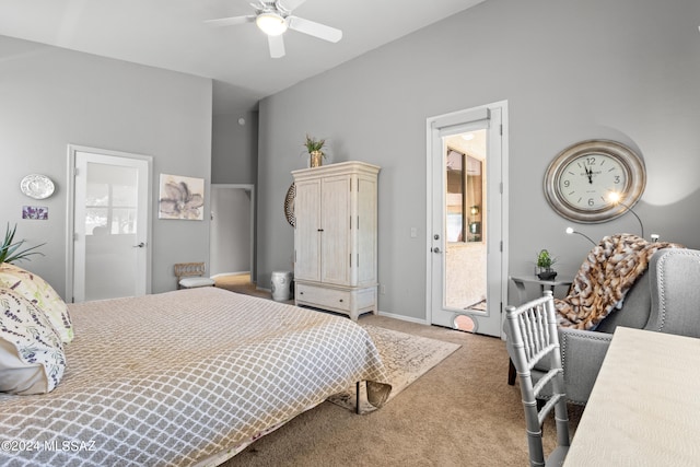 bedroom featuring carpet and ceiling fan