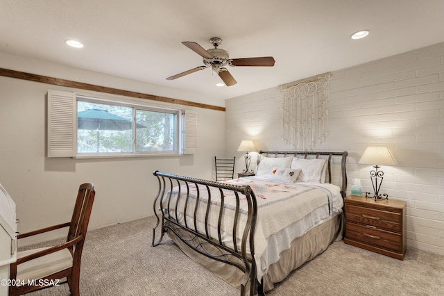 2798 S Camino Selva, Green Valley, AZ 85622 - bedroom featuring light colored carpet, ceiling fan, and recessed lighting