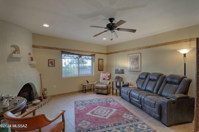 2798 S Camino Selva, Green Valley, AZ 85622 - living area with tile patterned floors, a ceiling fan, and recessed lighting