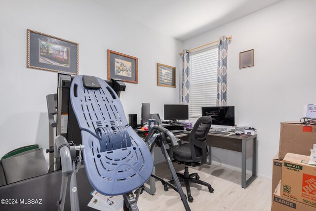 office area with light wood-type flooring