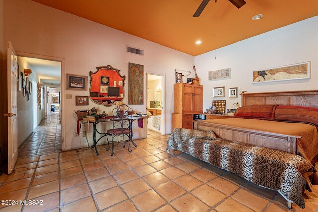 bedroom featuring ceiling fan and access to outside