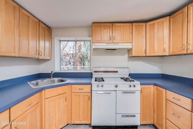 kitchen featuring white range oven and sink