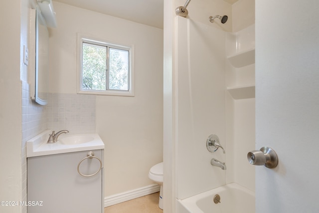 full bathroom with vanity, shower / bath combination, and toilet