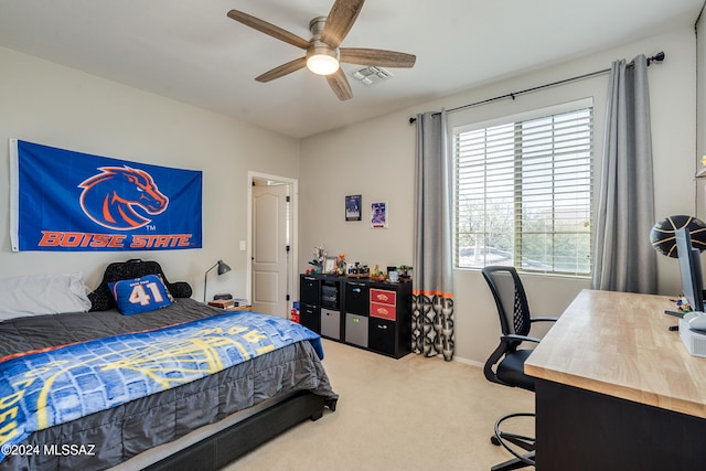 bedroom with carpet floors and ceiling fan