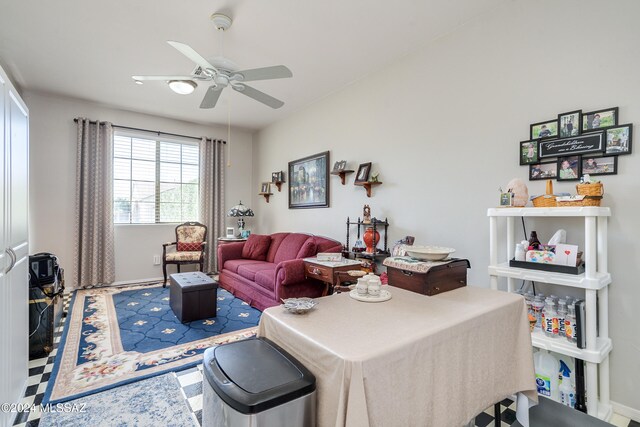 living room with ceiling fan