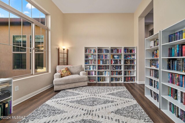 sitting room with dark hardwood / wood-style floors