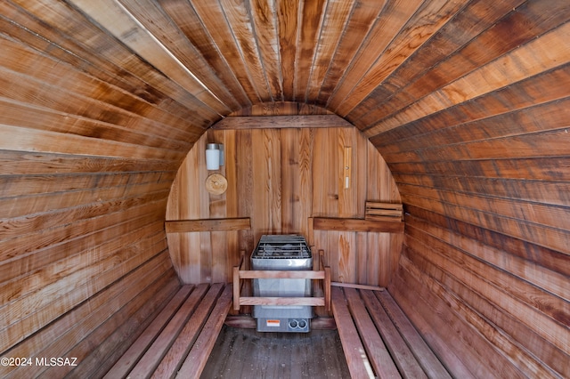 view of sauna featuring hardwood / wood-style floors