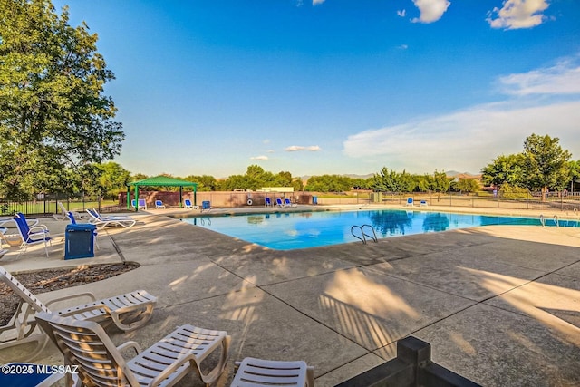 view of swimming pool with a patio