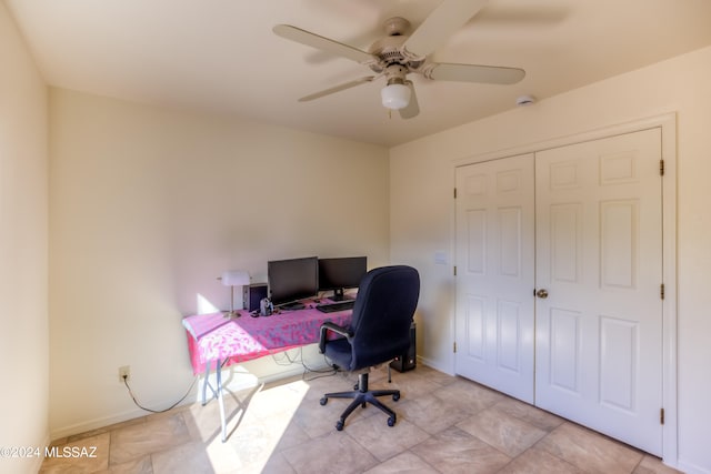 home office with ceiling fan