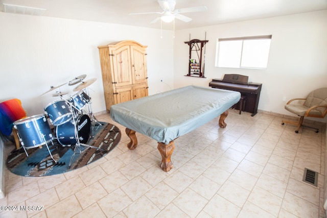 recreation room featuring billiards and ceiling fan