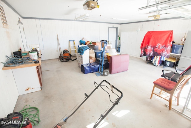 garage with a garage door opener