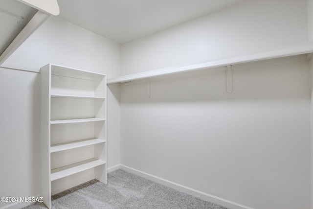 spacious closet featuring light colored carpet