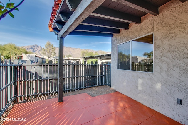 view of patio featuring a mountain view