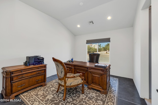 office with lofted ceiling