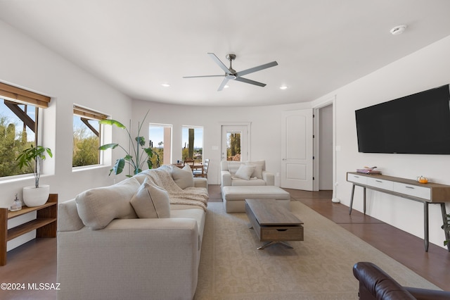 living room featuring ceiling fan