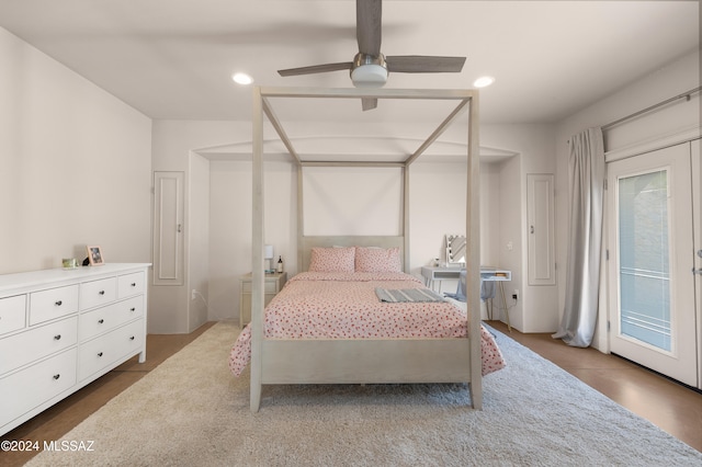 bedroom featuring access to outside and ceiling fan