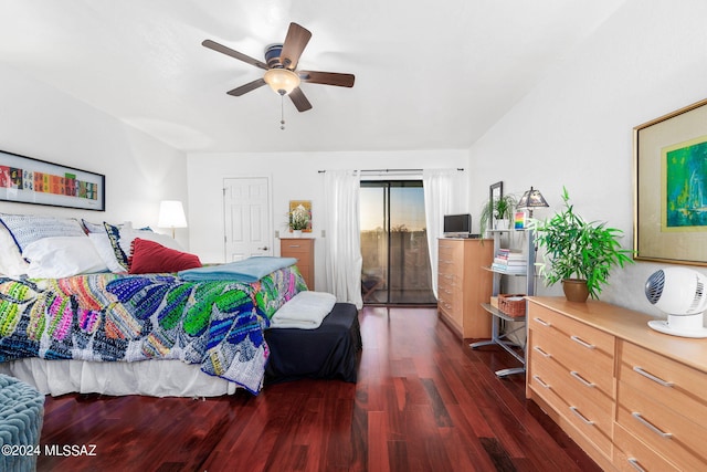 bedroom featuring ceiling fan and dark hardwood / wood-style floors