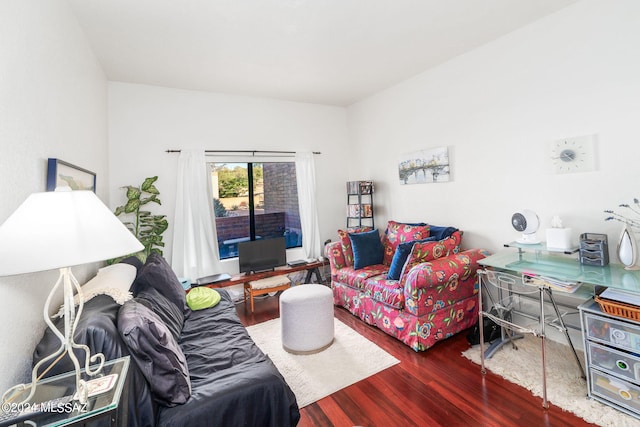 living room with dark wood-type flooring