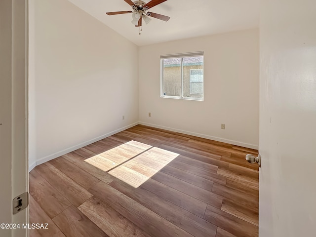 unfurnished room featuring light hardwood / wood-style floors and ceiling fan