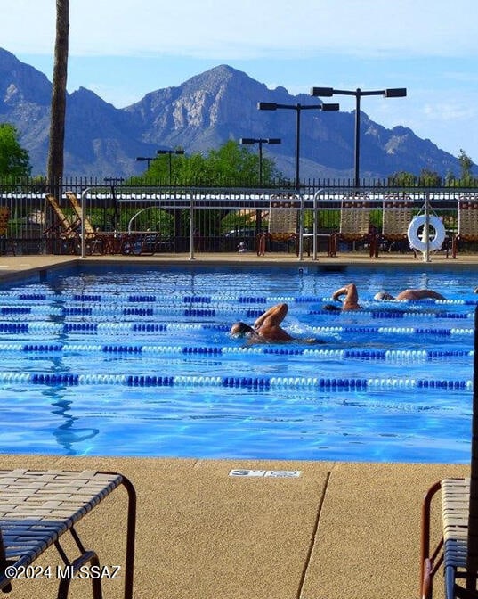 view of pool featuring a mountain view