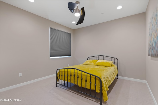 bedroom with carpet floors and ceiling fan