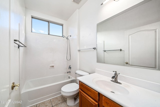 full bathroom featuring vanity, bathing tub / shower combination, toilet, and tile patterned floors