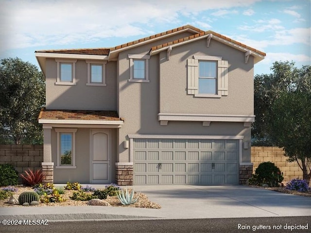 view of front of property with a garage