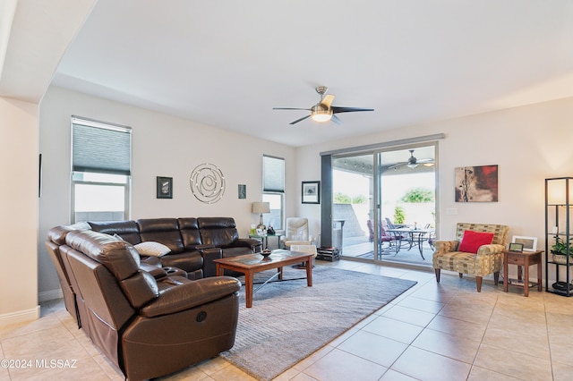 living room featuring light tile patterned flooring