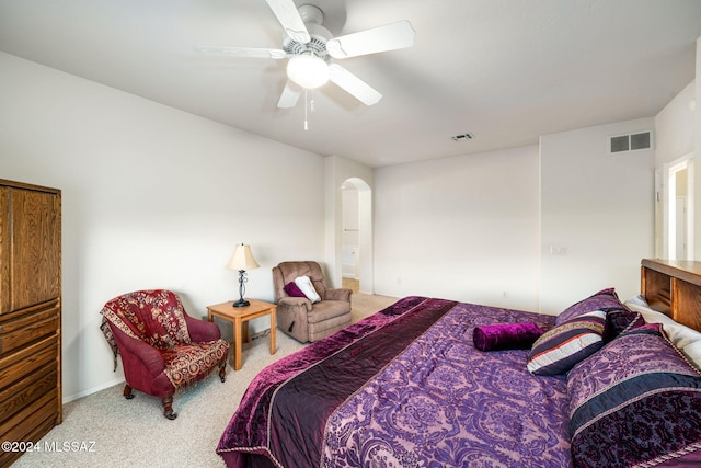 bedroom with carpet floors and ceiling fan