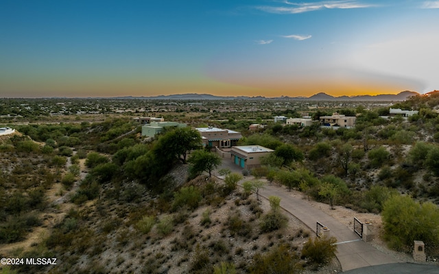 aerial view at dusk with a mountain view