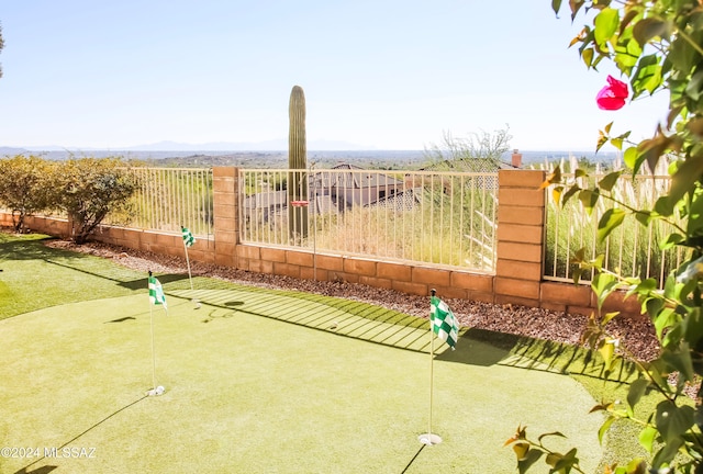 view of patio featuring a mountain view