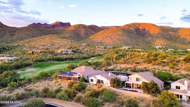 drone / aerial view featuring a mountain view