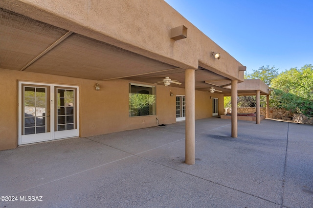 view of patio / terrace with french doors and ceiling fan