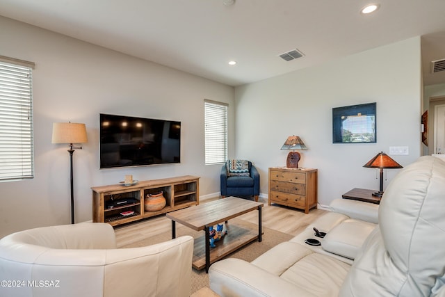 living room with light wood-type flooring