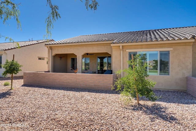 back of property featuring ceiling fan