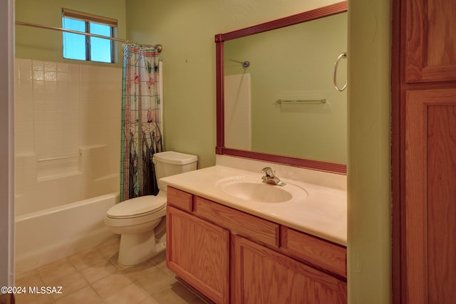 full bathroom with toilet, tile patterned flooring, vanity, and shower / tub combo