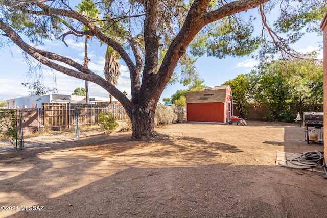 view of yard with a shed