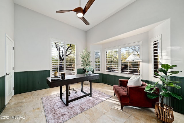 home office featuring ceiling fan