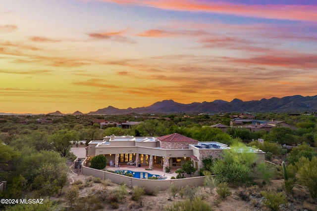 exterior space featuring a mountain view