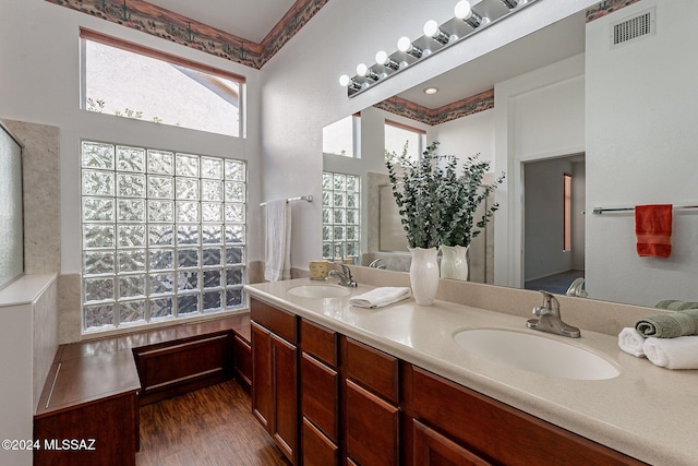 bathroom featuring vanity and wood-type flooring