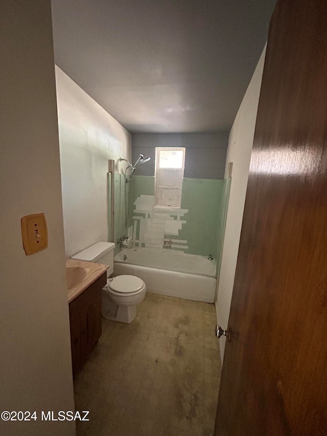 full bathroom with shower / tub combination, vanity, and toilet