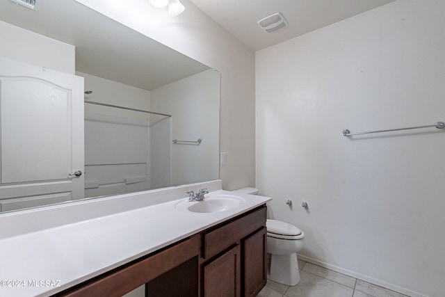 bathroom featuring toilet, vanity, and tile patterned floors