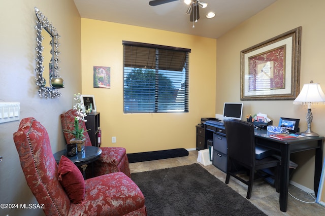 office area with ceiling fan